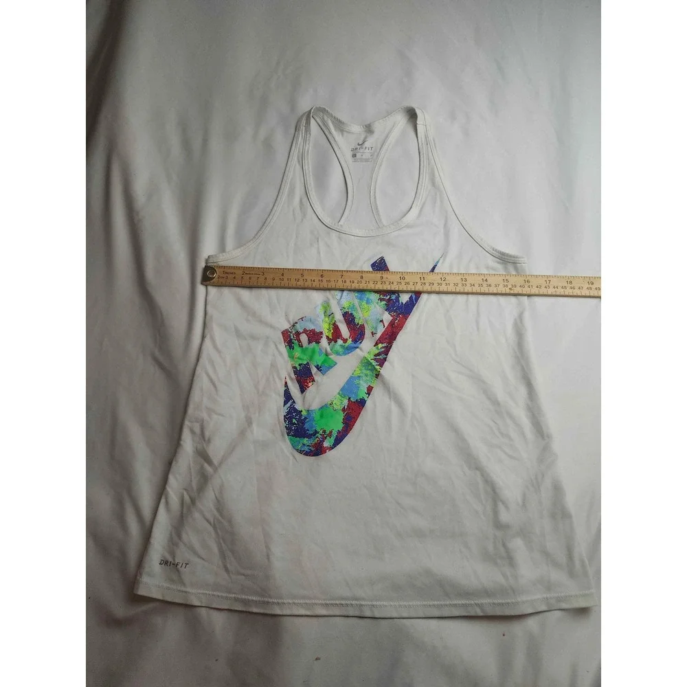 Nike Dri-FIT Womens Run Graphic Racerback Tank Top White Multi Color Size M